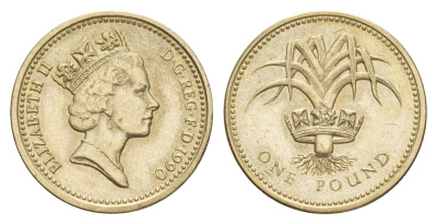 Великобритания 1 фунт 1990 Елизавета II (1952-2022) KM 941, Spink 4331 никель латунь aUNC 4638-744