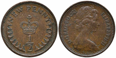 Великобритания 1/2 пенни 1973 Елизавета II (1952-2022) KM 914, Spink 4239 бронза 112-118