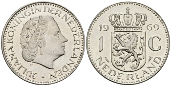 Нидерланды 1 гульден 1969 Юлиана (1948-1980) KM 184a никель UNC 4579-534