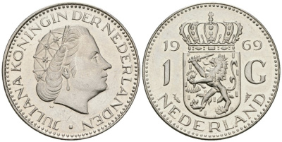 Нидерланды 1 гульден 1969 Юлиана (1948-1980) KM 184a никель UNC 4579-534