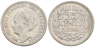 Нидерланды 25 центов 1928 Вильгельмина (1890-1948) KM 164 серебро 4609-762