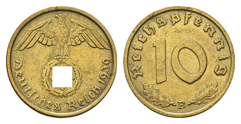 Германия 10 рейхспфеннигов 1939 B KM 92, J. 364 алюминиевая бронза 54-613