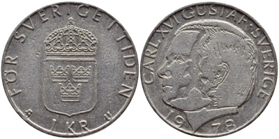 Швеция 1 крона 1978 Карл XVI Густав (1973- ) KM 852 медь плакированная медно-никелем 4397-913