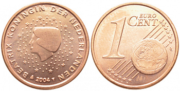 НИДЕРЛАНДЫ 1 ЕВРОЦЕНТ 2004 БЕАТРИКС KM 234 сталь плакированная медью UNC 112-338