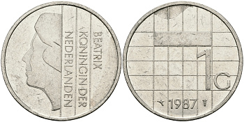 Нидерланды 1 гульден 1987 Беатрикс (1980-2013) KM 205 никель 94-725