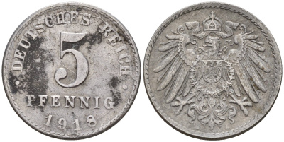 Германия 5 пфеннигов 1918 A KM 19, J. 297 железо 4151-913