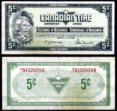 Канада купон на 5 центов 1974 Canadian Tire бумага 2195-21-1-1