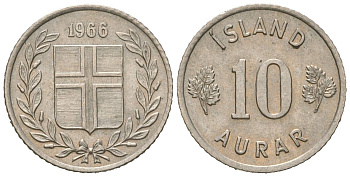 Исландия 10 эйре 1966 KM 10 медно-никель aUNC 4169-716
