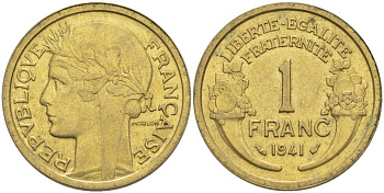 ФРАНЦИЯ 1 ФРАНК 1941 ТИП MORLON KM 885, LE FRANC 219.12 алюминиевая бронза 3853-225