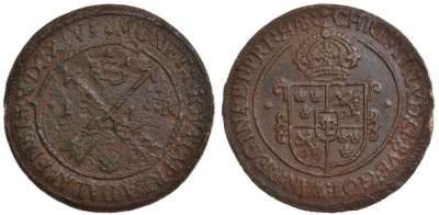 Швеция 1 эре 1646 Кристина (1632-1654), диаметр 47 мм, вес 51,58 гр, увеличенный вес, монетный двор Авеста KM 162.2 медь 1082-10-31