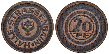 Германия, Галле 20 пфеннигов ND Саксония-Анхальт, трамвайный жетон прессованый картон 4123-114