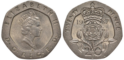 Великобритания 20 пенсов 1987 Елизавета II (1952-2022) KM 939, Spink 4361 (G2) медно-никель UNC 4128-734