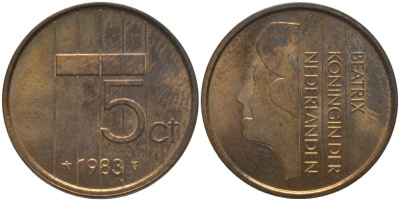 НИДЕРЛАНДЫ 5 ЦЕНТОВ 1983 БЕАТРИКС (1980-2013) KM 202 бронза 181-721