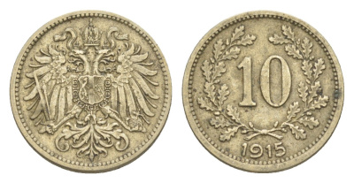 Австрия 10 геллеров 1915 Франц Иосиф I (1848-1916) KM 2822 медь цинк никель 4639-1045