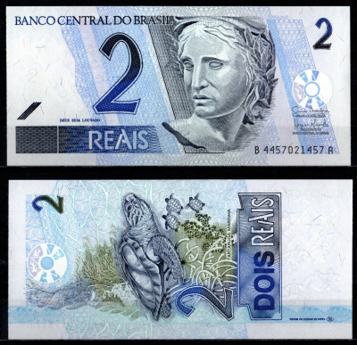 Бразилия 2 реала ND (2001-2012) Pick 249 e бумага UNC (пресс) 7191-16-3-1