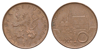 Чехия 10 крон 1996 чешский лев, кафедральный собор Брно KM 4 сталь плакированная медью 4673-937