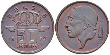 БЕЛЬГИЯ 50 САНТИМОВ 1979 BELGIE, БОДУЭН I (1951-1993) KM 149.1 бронза 116-1033
