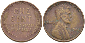 США 1 ЦЕНТ 1945 ЛИНКОЛЬН KM А132 медь цинк 218-464