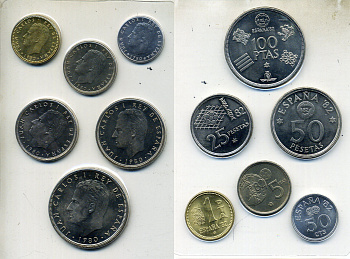 Испания официальный набор из 6 монет (50 сентимов; 1, 5, 25, 50 и 100 песет) 1980 (1980) чемпионат мира по футболу в Испании 1982 года KM MS11 (815, 816, 817, 818, 819 и 820) UNC 8-2-05-95