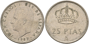 Испания 25 песет 1983 Хуан Карлос I (1975-2014) KM 824 медно-никель 4149-1046