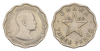 Гана 3 пенса 1958 KM 3 медно-никель 4643-666