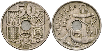 Испания 50 сентимо 1949 (62) Франсиско Франко (1939-1975) KM 777 медно-никель 4604-535