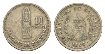 Гватемала 10 сентаво 1980 KM 277 медно-никель 4644-555
