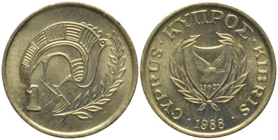 КИПР 1 ЦЕНТ 1988 ПТИЧКА KM 53.2 никель латунь 211-325