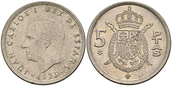 Испания 5 песет 1975 (79) Хуан Карлос I (1975-2014) KM 807 медно-никель 4155-653