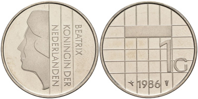 Нидерланды 1 гульден 1986 Беатрикс (1980-2013) KM 205 никель UNC 4116-126