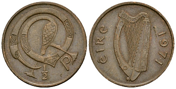 Ирландия 1/2 пенни 1971 птичка KM 19 бронза 4136-919