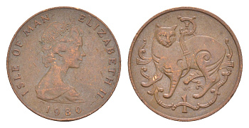 Остров Мэн 1 пенни 1980 PM, Елизавета II (1952-2022) KM 59 бронза 4651-1015