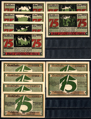 Бад-Зудероде (Пруссия, Саксония) полный набор из 6 нотгельдов (75 пфеннигов) 1921 Mehl Grabowski 1292.2 бумага UNC (пресс) 7556-55-1-1