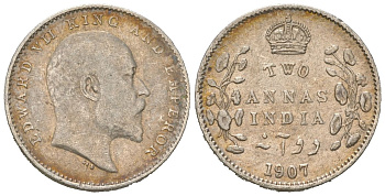 Британская Индия 2 анны 1907 Эдуард VII (1901-1910) KM 505 серебро 441-1644