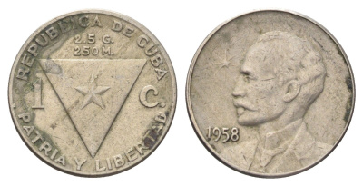 Куба 1 сентаво 1958 Хосе Марти, год-тип KM 30 медно-никель 4697-1122