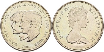 Великобритания 25 пенсов 1981 Королевская свадьба принца Чарльза и леди Дианы KM 925, Spink 4229 медно-никель UNC 4558-434