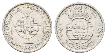 Португальский Тимор 10 эскудо 1964 год-тип KM 16 серебро 4671-841