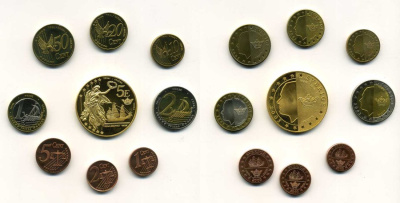 ШВЕЦИЯ ЕВРОНАБОР ИЗ 9 МОНЕТ (С 5 ЕВРО) 2003 PROBA, ПРОБНИКИ PROOF 4-2-9