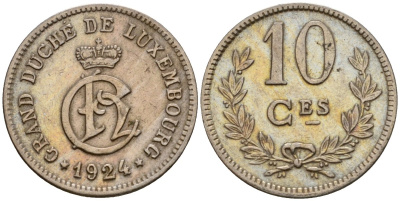 Люксембург 10 сантимов 1924 Шарлотта (1918-1964) KM 34 медно-никель 4577-216