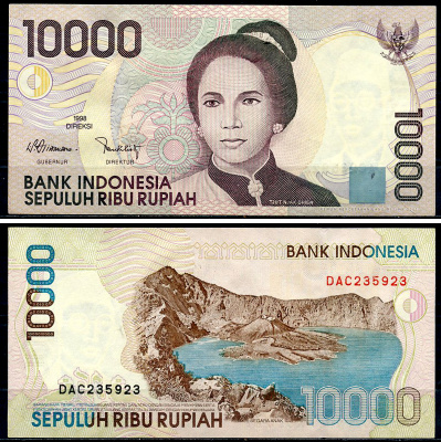 Индонезия 10000 рупий 1998/2002 Кут Няк Диен, Сегара-Анак вулканическое озеро Pick 137 e  бумага  UNC (пресс) 7200-21-2