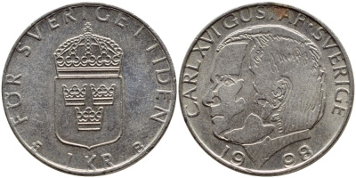 Швеция 1 крона 1998 Карл XVI Густав (1973- ) KM 852a медно-никель 4610-1022