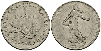 Франция 1 франк 1976 сеятель KM 925 никель 4135-852