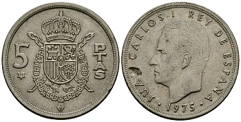 Испания 5 песет 1975 (77) KM 807 медно-никель 4138-1047