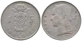 БЕЛЬГИЯ 1 ФРАНК 1961 BELGIE KM 143.1 медно-никель 4382-1133
