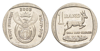 ЮАР 1 ранд 2003 антилопа спрингбок, герб KM 332 медь плакированная никелем UNC 4618-863