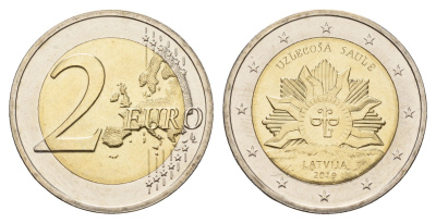 Латвия 2 евро 2019 Восходящее солнце KM 203 биметалл UNC 4681-122