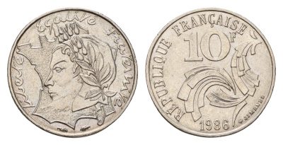 Франция 10 франков 1986 Свобода, Равенство, Братство KM 959 никель 4118-955