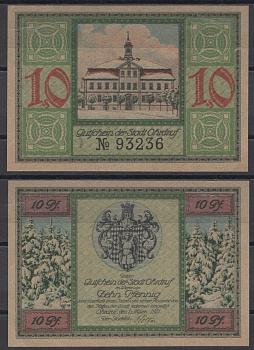 Ордруф 10 пфеннигов ND (1921) Grabowski 1012.1b бумага UNC (пресс) 8613-52-3-2