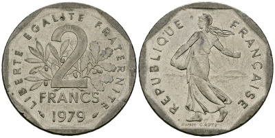 Франция 2 франка 1979 сеятель KM 942.1, Le Franc 272.3 никель 4120-414