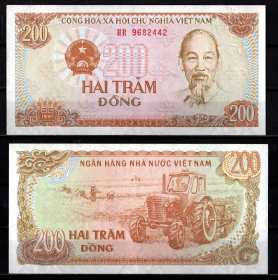 Вьетнам 200 донг 1987 Хо Ши Мин, трактор Pick 100 c (1) бумага UNC (пресс) 6293-27-1-2
